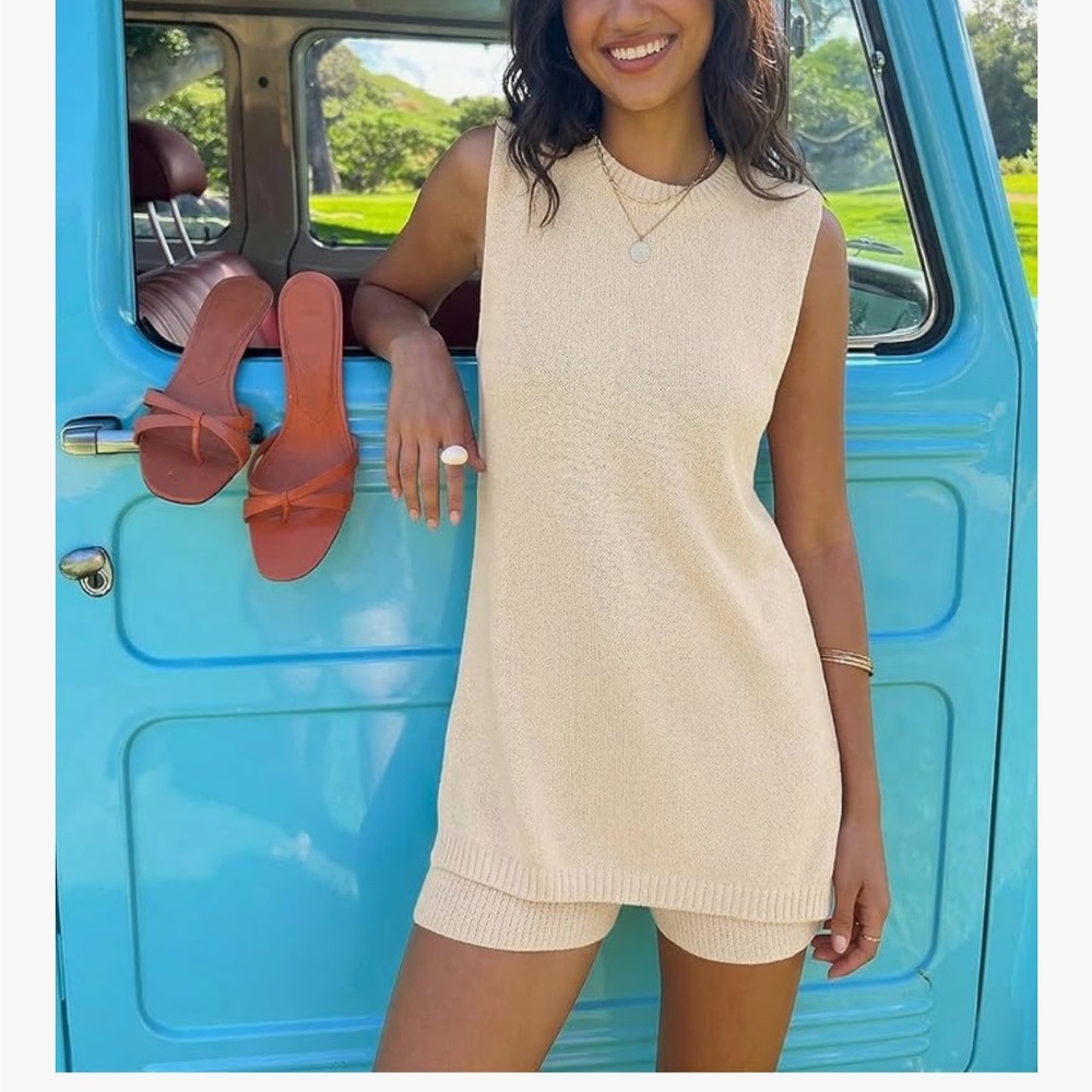 Women's Tangerine Knit 2pc Shorts set - Lightweight Summer Staple - Picture 2 of 14